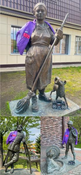 Памятники Красноярска переоделись в олимпийки из 90-х